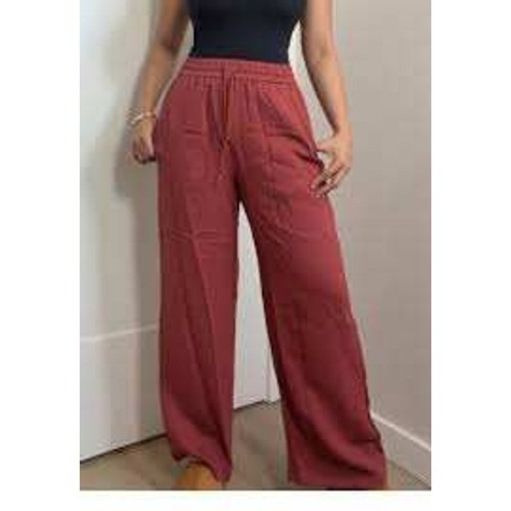 Halara Wide Leg Pants Womens‎ Burnt Orange Drawstring High Waisted Pull On Boho